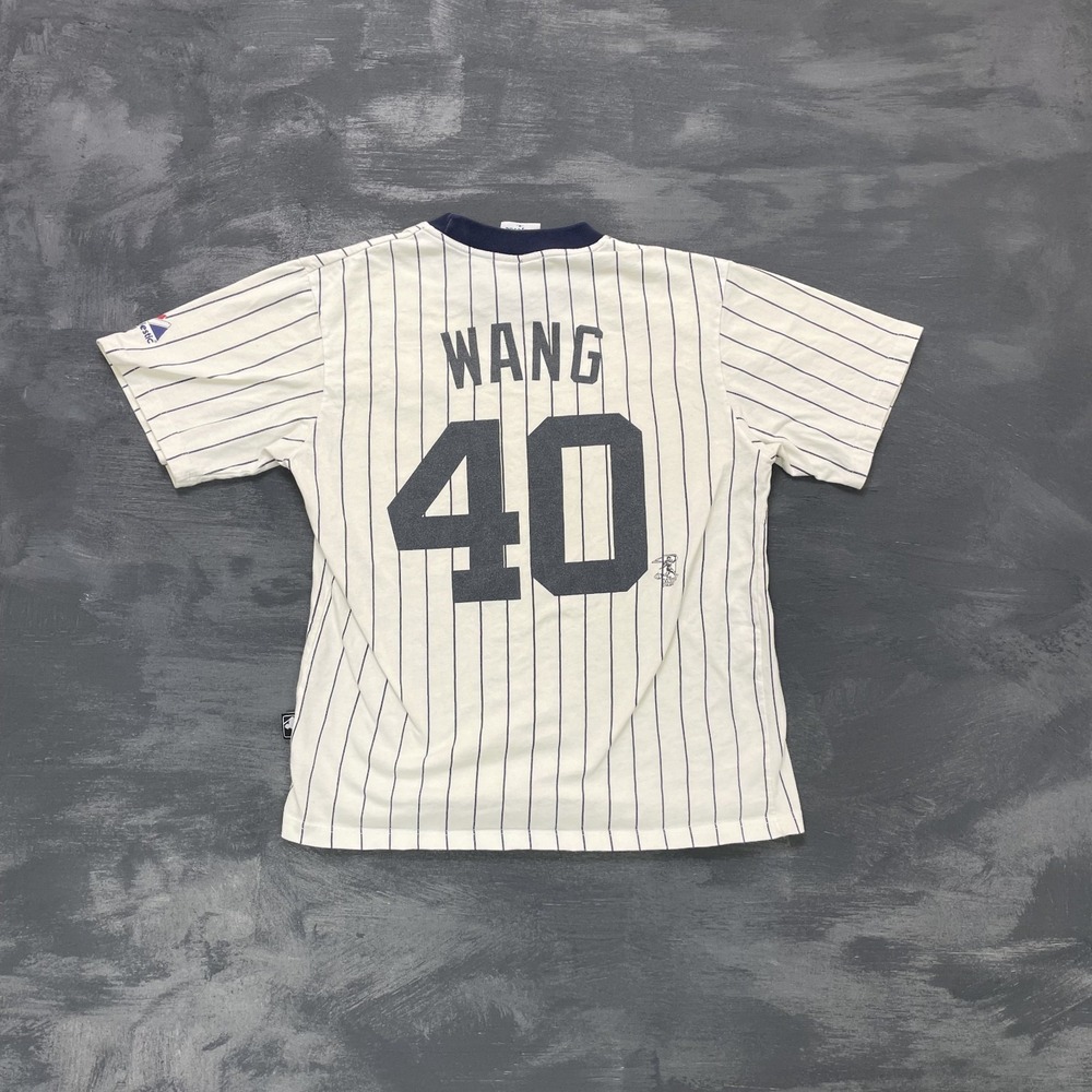 Vintage Pinstripe MLB Chien-Ming Wang Shirt Mens Small White 1990sβ Majestic